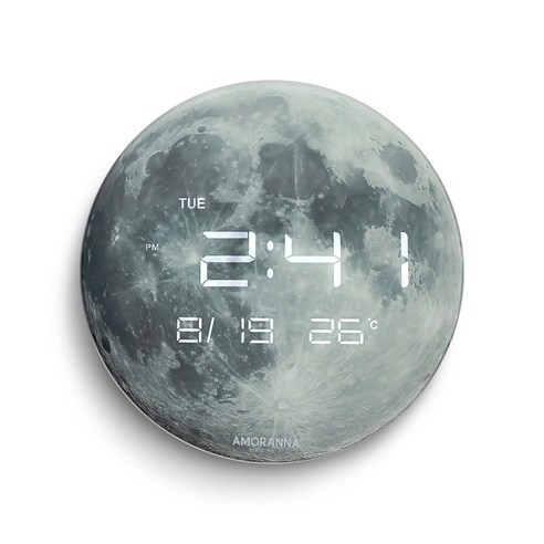 아모란나 무소음 LED 슈퍼문 벽시계 인테리어 효과 오리지널 달표면 Moon 벽시계 집들이선물, LED 32cm 기본 1미터 + 3미터 연장선