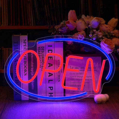 USB LED 네온사인 40x23cm 영업 중 네온 간판 OPEN LED 에너지 절약 방수 밝기 조절 가능