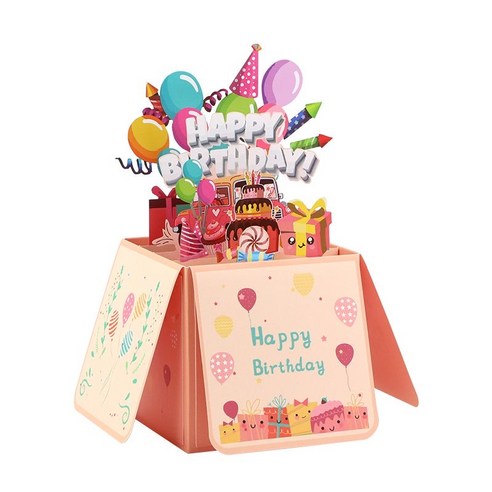 입체카드 생일카드 땡큐카드 3D 입체 팝업 메시지카드 봉투포함, 1개, 핑크
