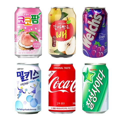 코카콜라 칠성사이다 밀키스 웰치스 갈아만든배 코코팜 피치핑크 355ml 6종 각 4개입