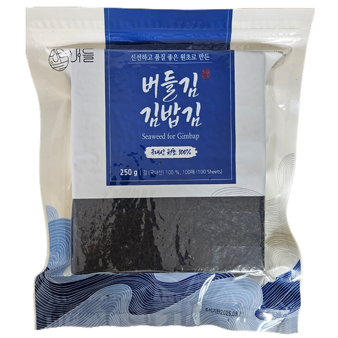 Beodeulgim Firm Hage Jal Malri Domestic Gim Rice Gim Jeon Sheets Gim Saenggim ( Jipeobaek ) 100 Sheets , 250 g, 1 Pack ([버들김] 단단하게 잘 말리는 국내산 김밥김 전장김 생김 (지퍼백) 100매, 250g, 1개)