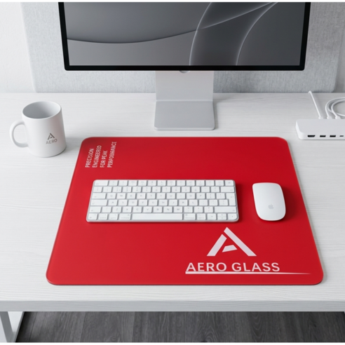 AEROGLASS 강화유리 게이밍 글라이드 마우스패드, 1개, Red,400x450mm