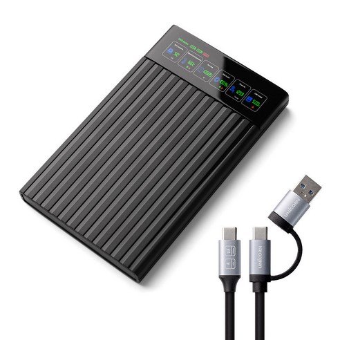 유니콘 스마트LCD 2.5인치 HDD SSD 외장하드케이스 USB3.2Gen1 A+C타입젠더 슬라이딩결합 HSD-L20, 1개
