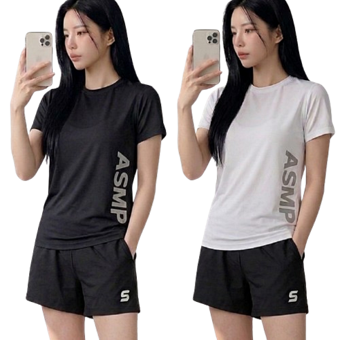 [1+1] 미사813 여성 러닝복 헬스복 반팔 반바지 운동복 상하의 세트