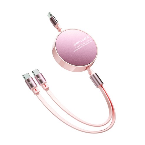 샤이니파워 PD 100W 2in1 All C to C줄자형 초고속 충전 케이블, 1개, 핑크, 110mm