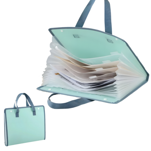 BDYP 아코디언 파일 12칸 손잡이형 A4 휴대용 서류백, 민트, 1개