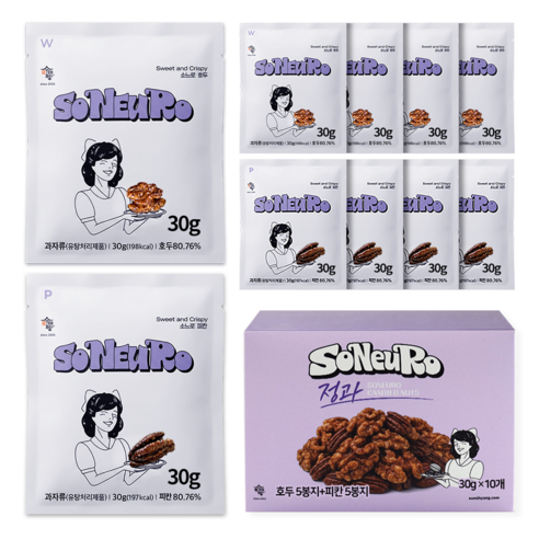 수미향 소느로 호두강정 + 피칸강정 호두정과 피칸정과, 10개, 30g