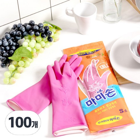 마미손 고무장갑 미니 소 S 묶음 핑크색 × 소(S) × 100개, 핑크색 × 소(S) × 100개 섬네일
