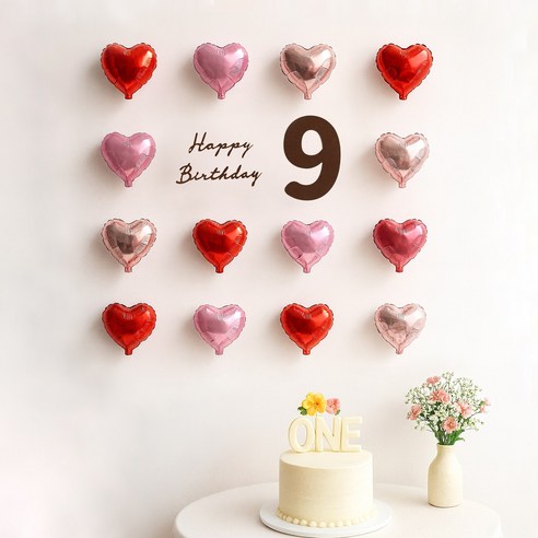 해피제이니 펠트 생일레터링 미니하트 풍선 20개 생일 파티용품 세트, 1세트, 레드 9번