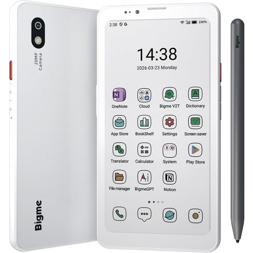 4GB +64GB 안드로이드 14 컬러 리더기 4G 스마트폰으로 지문 잠금 해제 전면 조명 조절 가능 긴 배터리 수명 화이트 지원 Bigme HiBreak Plus 6.13, 1세트, HKHIHiBreak 플러스 C001white
