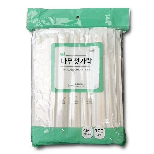 일회용 나무젓가락 100P 사각 백양목 종이포장, 1개, 100개입