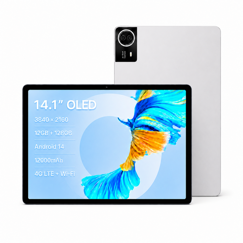 14.1인치 FHD 대화면 태블릿 PC Android 14 12GB+128GB 온라인 강의 업무 학습 영상 시청용, Wi-Fi + 셀룰러, 128GB, 미스틱 실버