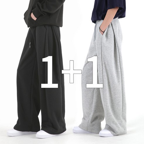 오버나인 1+1 남자 사이드 핀턱 옆트임 바지 와이드 트레이닝 팬츠