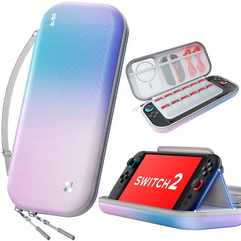 AITEWO 닌텐도 스위치 2 파우치 수납가방 휴대용 하드 케이스 충격 흡수, 핑크+블루 B형, 1개, Switch 2
