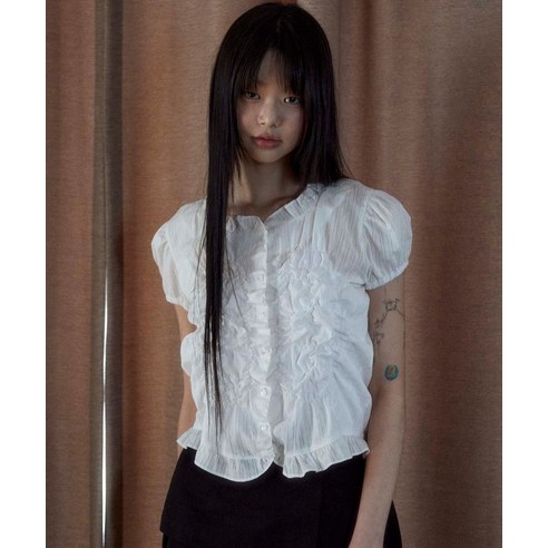 플레어업 FLAREUP Saya Frill Puff Blouse FL-180 White - 셔츠 | 쿠팡
