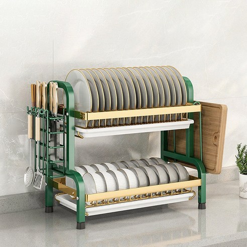 Tiger Pavilion 주방 싱크 접시 그릇 선반 53cm, 1개, 그린골드, 2단