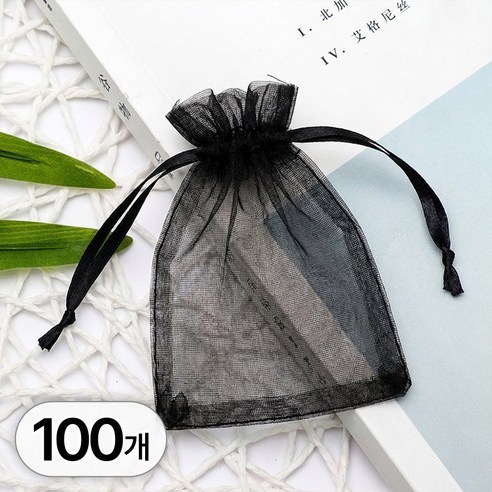 투데이리빙 100개 세트 대용량 다용도 망사 주머니 선물 포장 복주머니 디퓨저 캔들 방향제 파우치 식품 소품 보관망 오간자 포푸리, 블랙(7x9cm