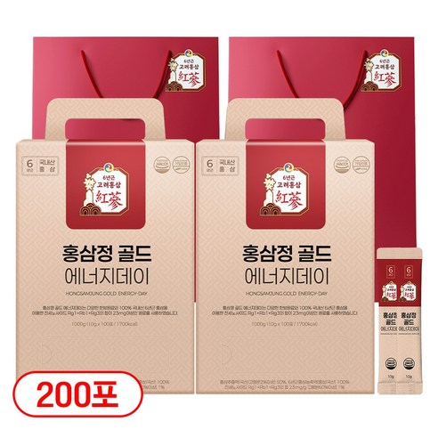 1+1 홍삼정 골드 6년근 프리미엄 100회분 대용량 쇼핑백 선물세트 에너지데이, 2개, 1L