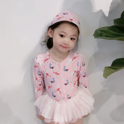 구빠방 아동 유니콘 플레어 캉캉 반집업 긴팔 수영복