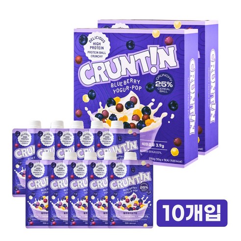 [본사공식몰] 크런틴 크런치볼 단백질쉐이크 블루베리요거팝 당 0g대, 2박스, 250g