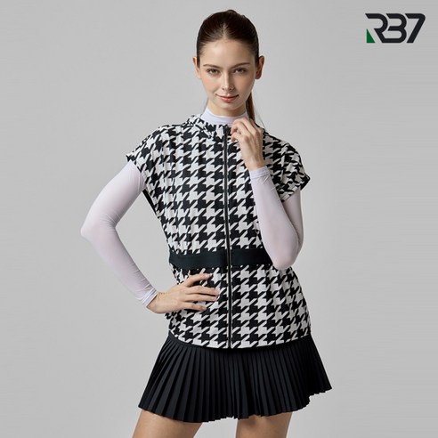 RB7 여성 고신축 패턴 허리 밴딩 후드 조끼 R3FWJP665