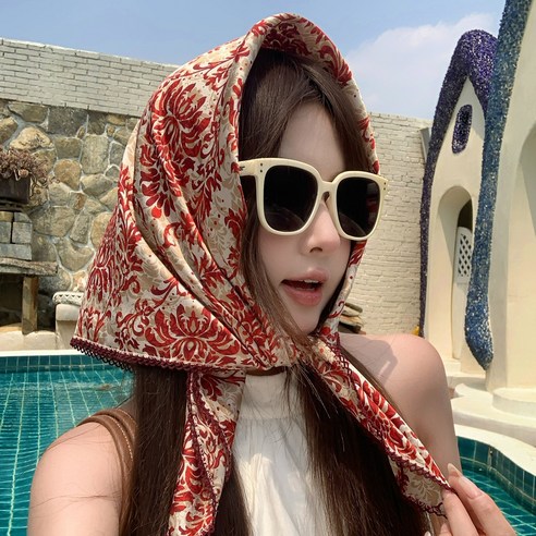 플라워 패턴 레트로 스카프 여성 머플러 Y2K 스타일 헤어 두건 여자 머리 수건 썸머 햇빛가리개 봄 여름 가을 데일리 꾸안꾸 감성 코디 캠핑 피크닉 바캉스 여성용 패션 아이템
