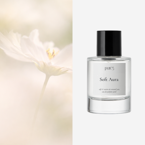 PURE5 뒤돌아보는 잔향 플로럴 머스크 비누향 향수 SOFT AURA, 1개, 50ml