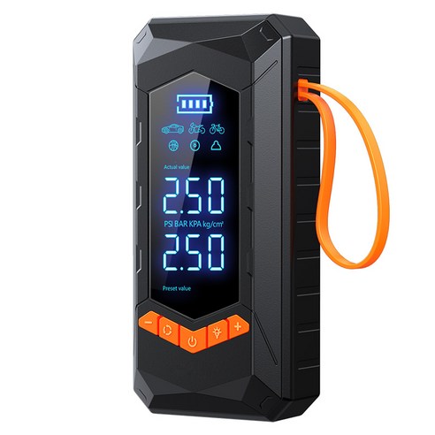 PCMOS무선 타이어 공기압 주입기 6000mAh 대용량 보조배터리 LED 자동차 자전거 오토바이 농구공 다용도 에어펌프, 블랙, 1개