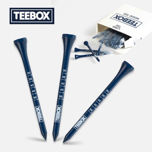 TEEBOX 부러지지않는 나무 골프티 82mm 롱티 눈금 표시 높이 조절 대나무 30개입, 네이비, 30개