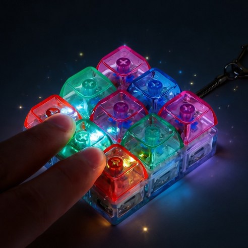 하루투데이 클릭팝 힐링 LED 키캡 키링 청축 딸깍이 피젯토이, 1개, 9구 레인보우