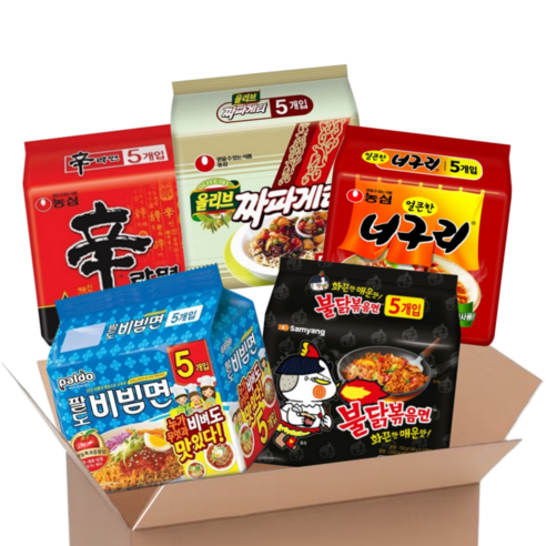 [맛슐랭] 멀티세트 신라면5+너구리5+짜파게티5+불닭볶음면5+팔도비빔면5