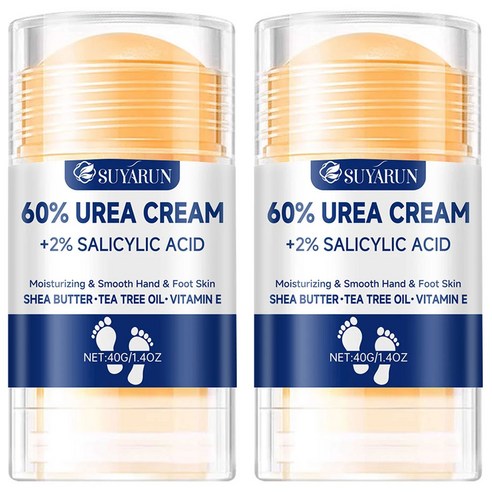 SUYARUN 우레아 60% 풋크림 발각질제거 고보습 발꿈치 각질 케어 스틱, 40g, 1개, 2개입