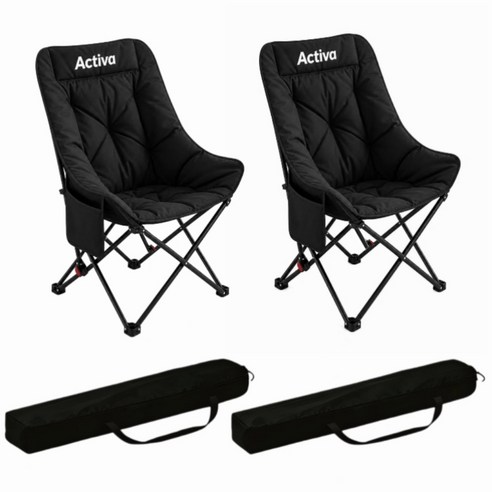 Activa 각도조절 캠핑의자 휴대용 릴렉스 체어 1+1, 2개, 쿠션 디자인-블랙