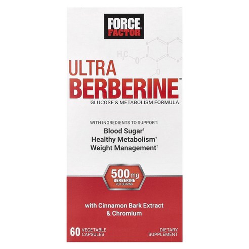 Force Factor Ultra 베르베린 포도당 & 신진대사 포뮬라 500mg 베지 캡슐 60정(캡슐당 250mg)