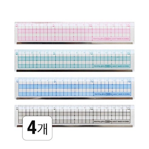 모닝글로리 컬러 커팅방안자 15cm, 랜덤, 4개