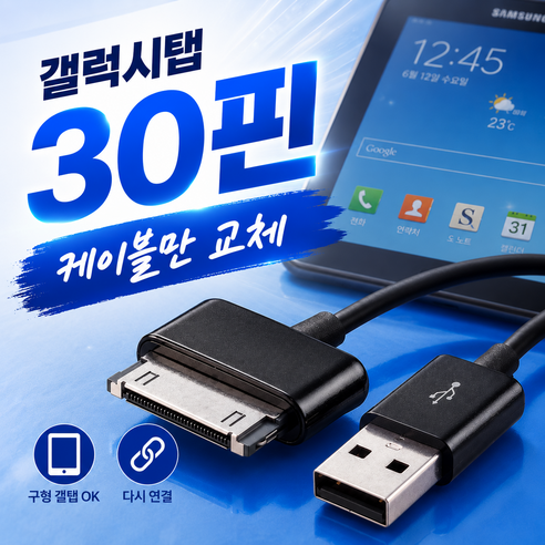 갤럭시탭 30핀 충전케이블, 블랙, 1개, 100cm