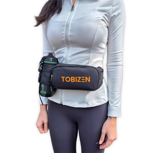 투바이젠 등산 러닝 힙색 가방 벨트 웨이스트백, 블랙&오렌지