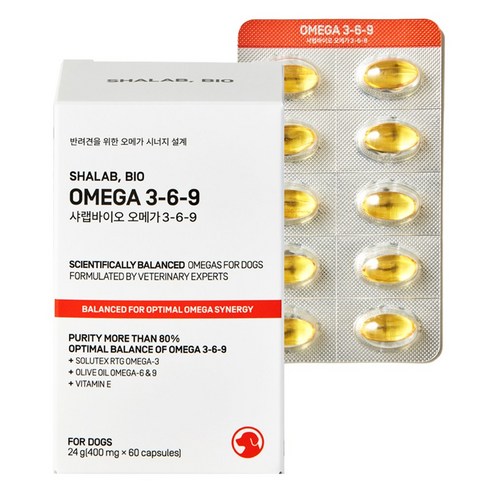 샤랩바이오 강아지 오메가3 6 9 영양제 피부 항산화 심장 혈관 면역 고함량 400mg, 1개, 오메가 지방산, 60정