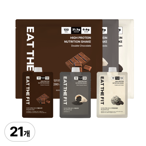 잇더핏 단백질 쉐이크 3주플랜 (더블초코맛 1주+흑임자맛 1주+쿠키앤크림맛 1주), 3개, 280g