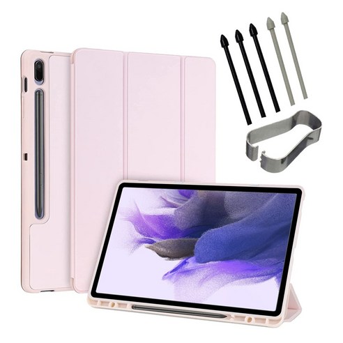 갤럭시탭S7 FE 호환 S펜수납 북커버 케이스+펜촉 SM-T733N T735N T736N 12.4 케이스나라, 핑크