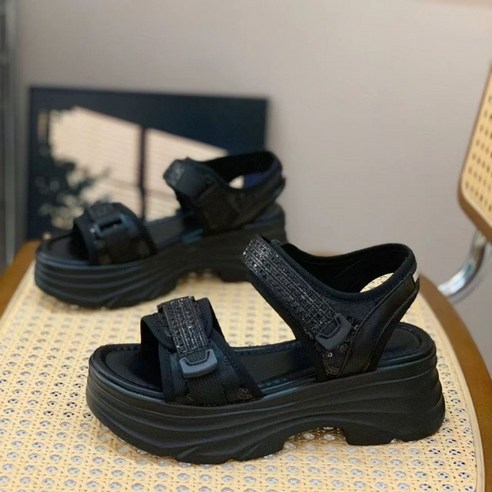투니스 여성 심플 벨크로 통굽 샌들 5cm