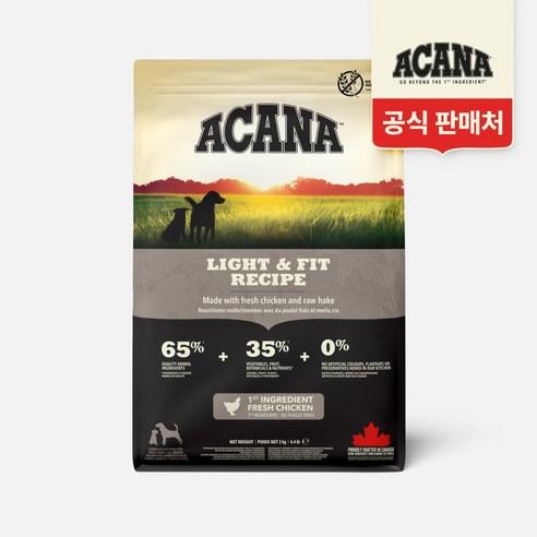 아카나 어덭트 강아지 라이트 앤 피트 건식사료, 닭, 2kg, 1개