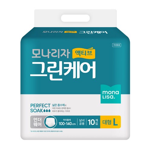 모나리자 남녀공용 액티브 그린케어 성인기저귀, 대형, 10개입, 1개
