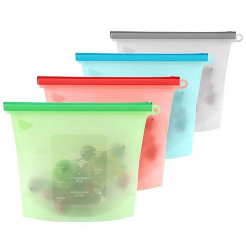 실리콘 지퍼백 재사용이 가능한 푸드백 냉장고정리 용기 4개입, 1000ml*4, 1세트