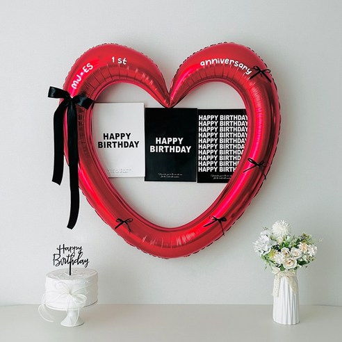 연지마켓 생일 하트프레임풍선 블랙 숫자 생일파티 용품 세트 (자유레터링), 1세트, 레드하트 포스터