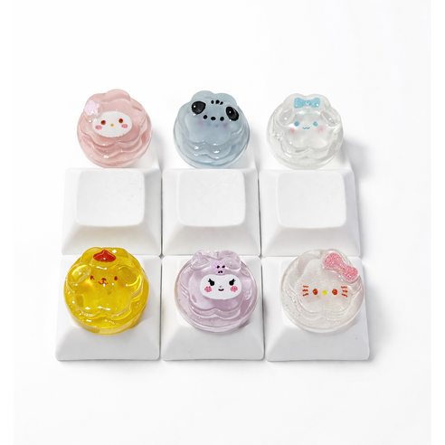 귀여운 기계식 키보드 키캡 포인트 스티커 3가지 (키캡키링호환), 청축, pudding, 동물푸딩6개+키캡6개