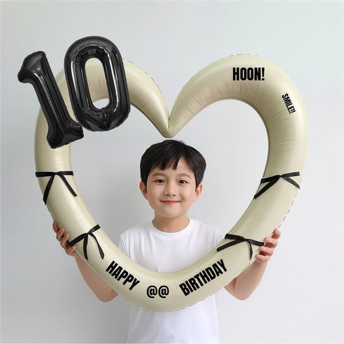 해피제이니 블랙 숫자 하트프레임 풍선 생일파티용품세트(프리레터링 시트지 포함) 포토존, 1세트, 10 크림하트