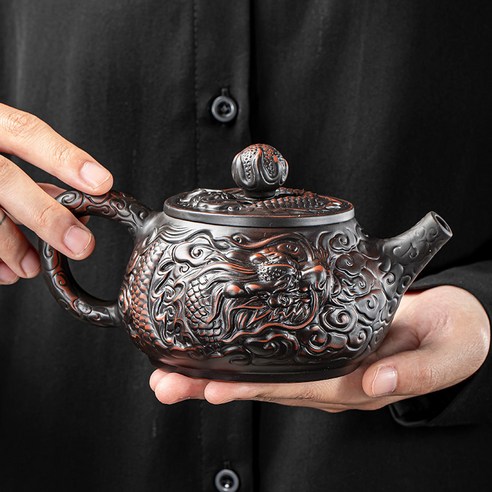 高端紫陶祥龍復古泡茶壺套組紫砂功夫茶具家用高檔禮盒裝, 1個, 1L, ZX