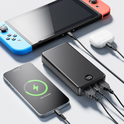 UOOFON 고속충전 대용량 보조배터리 30000mAh PD 22.5W QC3.0 잔량표시 멀티단자 + 20W C타입 케이블 이미지 4