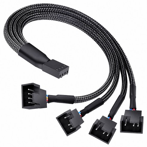 메쉬타입 PWM 4핀 3핀 전원 분배 CPU쿨러 연장 케이블, 1개, 블랙, 1 to 4분배